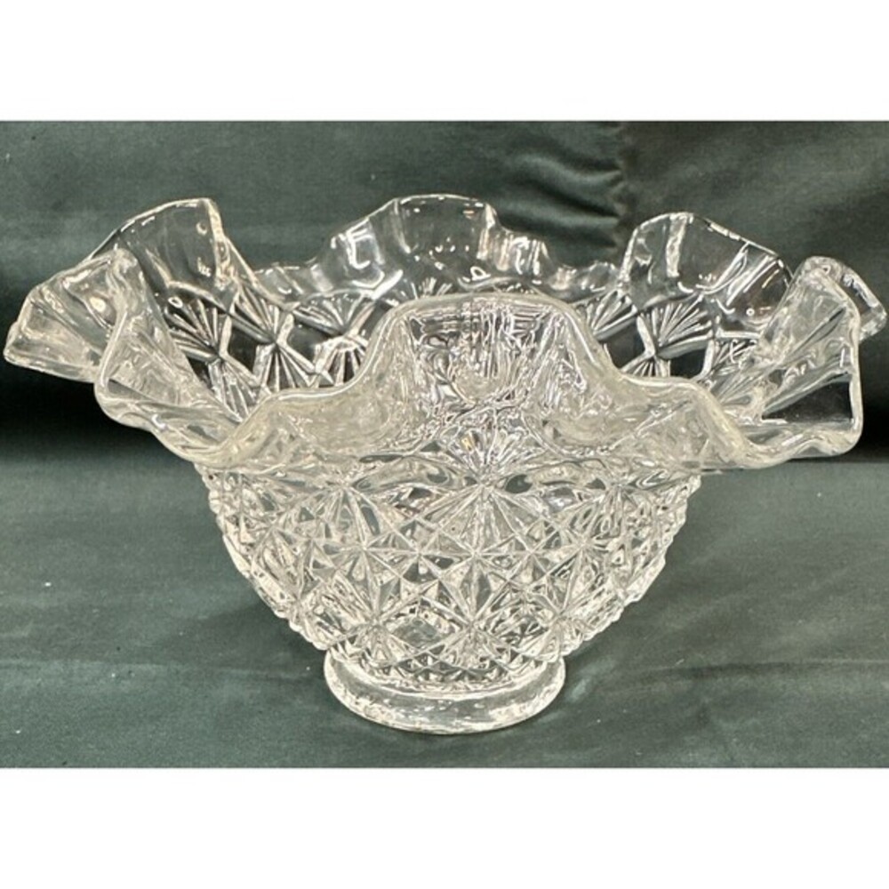 Fenton Ruffled Edge Fine Cut Block Clear Glass Bowl Candy Dish